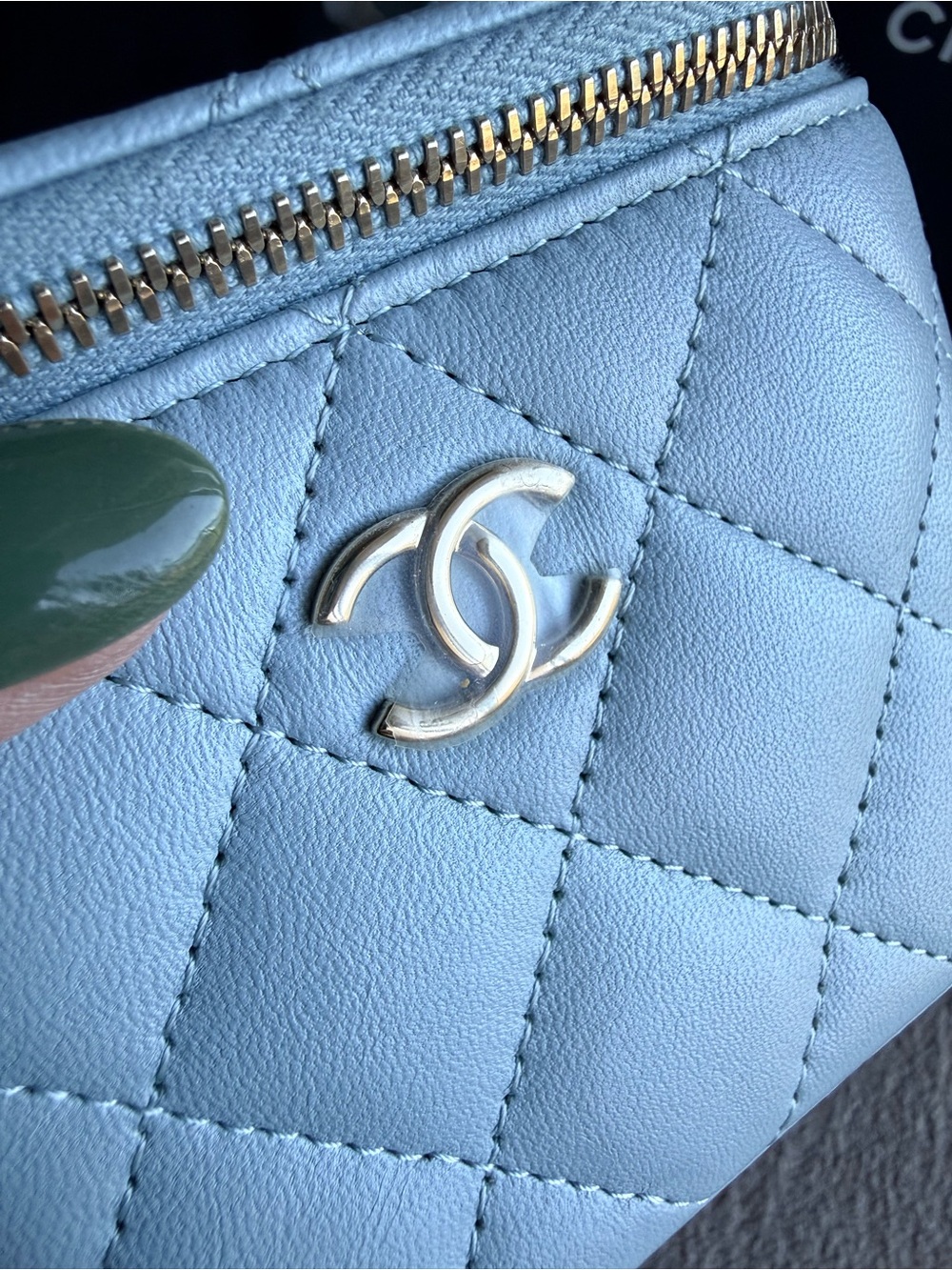 CHANEL Baby Blue Quilted Mini Vanity Top Handle Crossbody Bag with COA - Picture 8 of 14